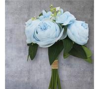 Peony Chrysanthemum Tea & Lucky Rose - Tied Artificial Bouquet (Tea Rose [Sky Blue])