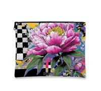 Peony Cosmetic Bag, Artistic Floral Makeup Pouch for Women, Stylish Large Canvas Travel Organizer, Perfect Choice for Spring and Summer, Festival Toiletry Bag, Peach, 7x9 Inch, Flower