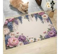 Peony Daisy Border Door Mats Printed Doormat, Flannel Floor Mat with Non-slip Doormat, Housewarming Decor Gift for Fresh Natural Floral Pattern Welcome Doormats 45 x 75 cm
