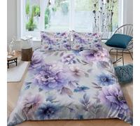 Peony Double Duvet Cover Set 3D Printed Watercolor Florals Bedding Set Ultra Soft Microfiber Quilt Cover 200x200 cm for Double Bed with 2 Pillowcases with Zipper G/1348