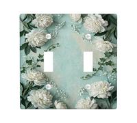 Peony Double Light Switch Cover Plate, Floral Vintage Ivy Baby'S Breath Spring Mint Green Plastic Standard Size Wall Switch Plates Accents for Home Living Room Bedroom Bathroom Decor