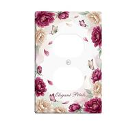 Peony Duplex Outlet Covers Wall Plate, Floral Elegant Butterfly Flower Spring Peach Plastic Standard Size Face Plates for Electrical Outlets for Bedroom Bathroom Kitchen Entrance Decor
