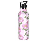 Peony Floral Anime Cartoon Lightweight Water Bottles 20 Oz with Straw Double-Wall Insulation for Home/Office/Travel/Sports/School