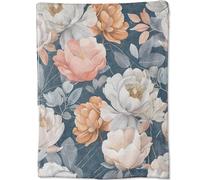 Peony Floral Blanket 60x80 in Birthday Gifts, Beautiful Elegant Flower Blooming Throw Blankets for Home Traveling Camping Car Decor, Comfort Fluffy Warm Throws, for Girl Women Girlfriend