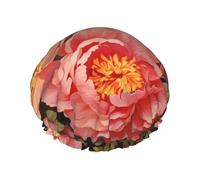 peony Floral Shower Cap for Women Men Large Waterproof Shower Bonnet Elastic Band Bathing Hair Hat Spa Salon Caps Double Layered Reusable Bath Caps for Long Hair, Braids