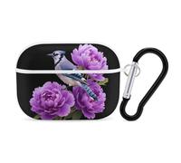 Peony Flower Blue Jay Bird Cute Case Compatible with AirPods Pro Protective Cover with Keychain