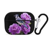 Peony Flower Blue Jay Bird Cute Case Compatible with AirPods Pro Protective Cover with Keychain