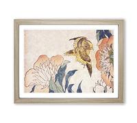Peony Flower & Canary By Katsushika Hokusai Asian Japanese Framed Wall Art Print, Ready to Hang Picture for Living Room Bedroom Home Office Décor, Oak A4 (34 x 25 cm)
