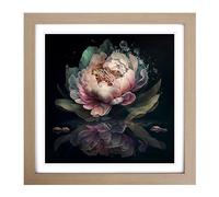 Peony Flower Double Exposure Framed Print | 18x18 Inch Oak Framed Wall Art | Ready to Hang | Modern Floral Picture | Living Room Bedroom Lounge Office
