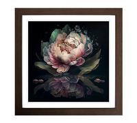 Peony Flower Double Exposure Framed Print | 18x18 Inch Walnut Framed Wall Art | Ready to Hang | Modern Floral Picture | Living Room Bedroom Lounge Office