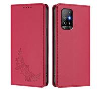 Peony Flower Embossed Leather Wallet Phone Case for OPPO A94 5G abroad/Reno 5Z-F19 Plus/A95 5G domestic-Flip Folio Cover with Card Holder,Kickstand & Magnetic Closure.Red
