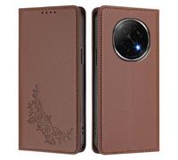 Peony Flower Embossed Leather Wallet Phone Case for OPPO F29 PRO 5G Abroad/OPPO A5 pro 5G Domestic Curved Screen-Flip Folio Cover with Card Holder,Kickstand & Magnetic Closure.Brown