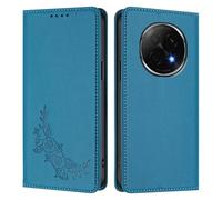 Peony Flower Embossed Leather Wallet Phone Case for OPPO F29 PRO 5G Abroad/OPPO A5 pro 5G Domestic Curved Screen-Flip Folio Cover with Card Holder,Kickstand & Magnetic Closure.Lake Blue