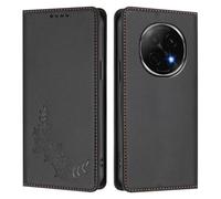 Peony Flower Embossed Leather Wallet Phone Case for OPPO F29 PRO 5G Abroad/OPPO A5 pro 5G Domestic Curved Screen-Flip Folio Cover with Card Holder,Kickstand & Magnetic Closure.Black
