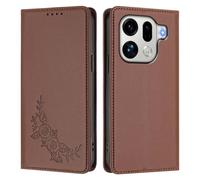 Peony Flower Embossed Leather Wallet Phone Case for OPPO Find X9 Pro-Flip Folio Cover with Card Holder,Kickstand & Magnetic Closure,Shockproof Case.Brown