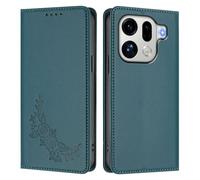 Peony Flower Embossed Leather Wallet Phone Case for OPPO Find X9 Pro-Flip Folio Cover with Card Holder,Kickstand & Magnetic Closure,Shockproof Case.Green