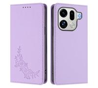 Peony Flower Embossed Leather Wallet Phone Case for OPPO Find X9 Pro-Flip Folio Cover with Card Holder,Kickstand & Magnetic Closure,Shockproof Case.Light purple