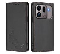 Peony Flower Embossed Leather Wallet Phone Case for Oppo Find X9s Pro-Flip Folio Cover with Card Holder,Kickstand & Magnetic Closure,Shockproof Case.Black