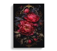 Peony Flower Gothic Art Canvas Print | Gallery Wrapped 30mm Frame Wall Art | 30x20 inches | Ready to Hang | Contemporary Floral Picture | Living Room Bedroom Lounge Office