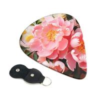 Peony flower Guitar Picks 6 Pcs, 0.46mm Thickness Celluloid Plectrum with Leather Picks Holder, Personalized Guitar Pick for Bass Electric Acoustic Guitars Lovers Gift