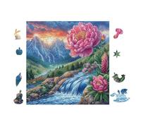 Peony Flower in Mountain Valley 100 Piece Pack DIY Jigsaw Puzzle Collectors Cognitive Development Educational Decorative Puzzle Gifts for Adults High-grade Cardboard 28x28cm