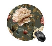 Peony Flower on Olive Gray Mousepad Round Computer Mousepad Waterproof Gaming Mousepads with Non-Slip Rubber Base Mousepads Mousemat for Laptop Office 20 CM
