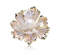 Peony Flower Pearl Brooch - Vintage Oil Drip Alloy Corsage With Elegant Bezel - Exquisite Jewelry Gift for Banquet Wedding - Suitable for Female Friends, Metal, No Gemstone