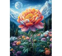 Peony Flower Under The Moon 1000 Pcs Jigsaw Puzzle Bundle Scenery Science Fiction Family Puzzle Lovers Fun Family Game Mindful Activity Spring Cardboard 1000 PCS