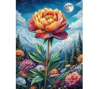 Peony Flower Under The Moon 1000 Pieces Premium Jigsaw Puzzle Science Fiction Magical Dream Adult Jigsaws Educational Challenge Mental Exercise Wall Art Winter Thick Cardboard 1000 PCS