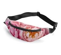 Peony Flowers Blossom Fanny Packs with Zipper, Personalized Waist Bags with Multiple Pockets, Adjustable Sling Bag for Travel, Waterproof Belt Bag, Crossbody Bags for Unisex