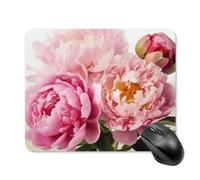 Peony Flowers Blossom Mouse Pad Cute Square Mouse Mat Leather Non-Slip Rubber Base Mousepad Waterproof Computer Mouses Pad for Laptop Wireless Mouses Keyboard Home Office 20 * 25cm
