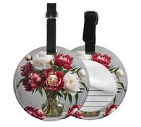Peony Flowers Blossom Print 1/2/4pcs Luggage Tags,Round Leather Travel Suitcase Labels with Privacy Name Address Card