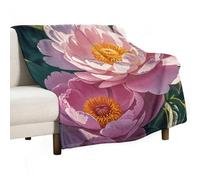 Peony Flowers Blossom Print Blanket Soft Flannel Throw Blanket 50"x60", Lightweight Decorative Blankets Warm Cozy Blankets for Couch, Bed, Camping & Travel, Ideal Gifts for Women Men