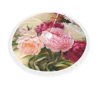 Peony Flowers Blossom Print Christmas Tree Skirt Perfect For Christmas, New Year Seasonal Celebrations