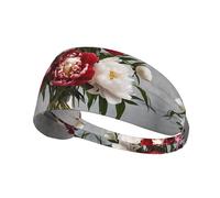 Peony Flowers Blossom Print Non-Slip Elastic Running Headband, Sweat Absorbing Stretchy Hair Bands For Gym Yoga, Soft Skin-Friendly Foldable Workout Headband