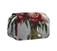 Peony Flowers Blossom Print Pencil Case Large Capacity Pen Pouch Pencil Bag with 2 Compartments Pen Holder Organizer Stationery Bag