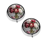 Peony Flowers Blossom Print Pill Box 3 Compartment Medicine Pill Case,Portable for Pocket Or Purse Pill Organizer Decorative Metal Medicine Vitamin Organizer Unique Gift