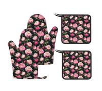 Peony Flowers Blossom Print Print Heat Resistant Gloves Pads Reusable Kitchen Set Oven Baking Grilling Cooking