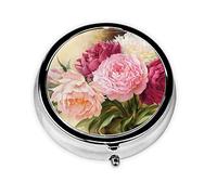 Peony Flowers Blossom Print Stylish Round Pill Box - Mini Travel Companion for Your Medication