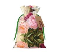 Peony Flowers Blossom Printed Drawstring Gift Bags,Various Sizes, Bulk Plastic Packaging Bags