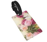 Peony Flowers Blossom Printed Luggage Tags with Wrist Strap,Name Id Label for Suitcase,Airplane Travel Essentials