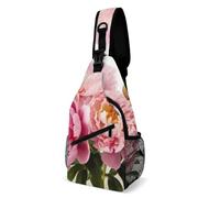 Peony Flowers Blossom Sling Bag with Rfid Blocking Causal Mens Crossbody Bag Lightweight Chest Pack Large Man Purse Travel Crossbody Backpack Shoulder Sling Backpack for Hiking Running Cycling