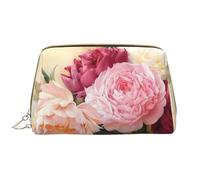 Peony Flowers Blossom Zipper Closure Leather Portable Waterproof Cosmetic Bag for Home Travel to Organize Toiletries Sundries