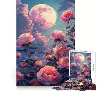 Peony Flowers Night Moon Jigsaw Puzzle 1000 Piece for Teenagers Brain Workout Toy Serene Time Art Assembly Seasonal Gift (38x52cm)