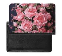 Peony Flowers Passport Holder with 3 Card Slots, Portable PU Leather Travel Wallet, Slim Protective Cover for Passport, ID, Credit Cards