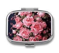 Peony Flowers Pill Box 2 Compartment - Small Metal Medicine Organizer Portable Pill Case for Purse Pocket Travel Vitamin Organizer for Men Women, BPA-Free