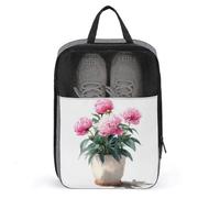 Peony Flowers Plant in A Pot Watercolor Shoe Bag for Travel Daily Use Anti-dust Storage Carrier Golf Shoe Pouch