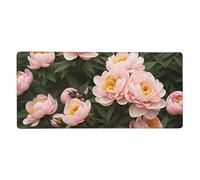 Peony Flowers Print Oversize Cloth Mousepadpad 16x35.5 in, Non Slip Washable Rubber Base Keyboard Pad for Office Laptops Desktop Wireless Mice
