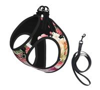 Peony Flowers Rose Printing,Pet Harness,Adjustable Reflective Dog Harness,Pet Leash Vest,L