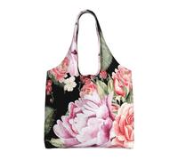 Peony Flowers Rose Printing,Reusable Tote Bags Grocery Bags Large Capacity Canvas Shopping Shoulder bag